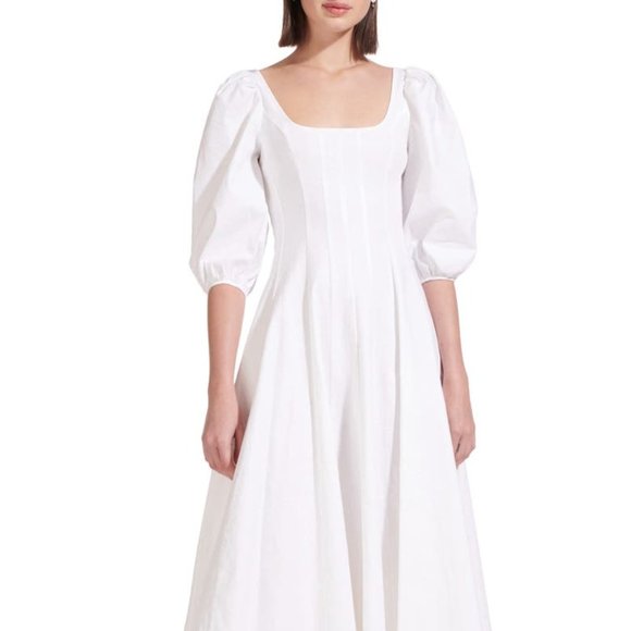 STAUD Swells Stretch Linen & Cotton Dress